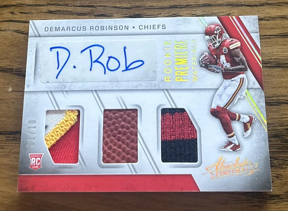 2016 Panini Absolute Demarcus Robinson Rookie Triple Materials Gold Auto #/10 - Image 1 of 2