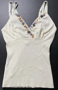 Elizabeth New York Damen Medium Elfenbein Trägertop mit Perlenstickerei um den Ausschnitt - Bild 1 von 7
