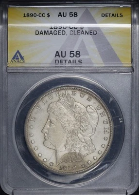 1890-CC Morgan Dollar ANACS AU-58 Details Damaged & Cleaned - Image 1 of 2