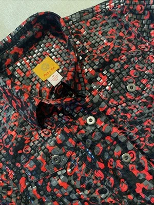 Ruby Red Y2K Sz 14 Red Black Shiny Industrial Look Buttons Jacket Stretch - Image 1 of 4