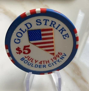 Gold Strike $5 Casino Chip - Boulder City Nevada - 4 luglio 1995 - Foto 1 di 2