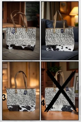 MARS & MORE Schultertasche Stempel Kuhfell Leder Shopper Tasche UmhängetascheBaumwolle natur