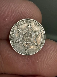 1860 3 Cent Piece, Trime, Ungraded, XF-AU - Picture 1 of 5