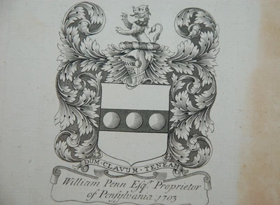 1703 WILLIAM PENN FOUNDER PENNSYLVANIA PHILADELPHIA. QUAKER. EX LIBRIS BOOKPLATE - Bild 1 von 4