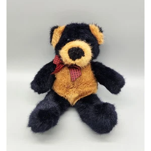 Vintage DAKIN Teddy Bear Plush Gingham Bow Black Tan Stuffed Animal 10” Small - Picture 1 of 10
