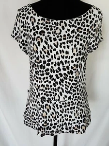 White House Black Market Women's M Peplum Bodice Black White Nude Cap Slv Top (M - Picture 1 of 9