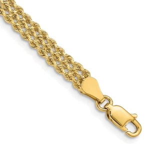 14K Yellow Gold 4.5mm Wide Triple Strand Rope Bracelet 8" for 5.55g for Mom - Picture 1 of 3