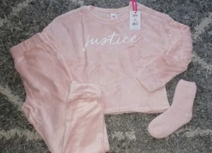 Girls justice 3 pc cozy plush sleep set  size 12/14 new  pink logo - Picture 1 of 2
