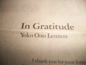 YOKO ONO WASHINGTON POST LETTER - Picture 1 of 3