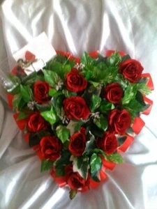 Wife Heart Funeral Flower Silk Tribute Artificial Wreath Arrangement Mum Dad - Picture 1 of 8