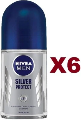 6 STÜCK NIVEA MEN DEO ROLL ON SILVER PROTECT 50ML DEODORANT KÖRPER HERREN