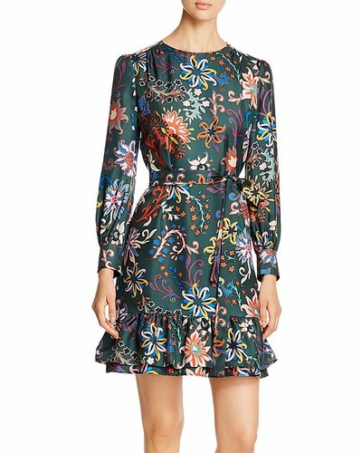 Abito TORY BURCH Stampa floreale verde seta stratificata orlo 8 M (SENZA CINTURA)