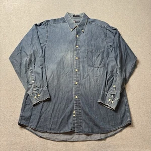 Vintage Chaps Denim Shirt Mens Large Blue Chambray Faded Workwear Western 00s - Picture 1 of 9