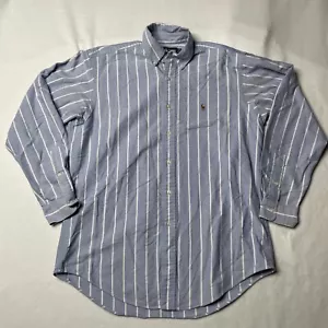 Polo Ralph Lauren Shirt Mens 15.5 34 Blue White Yarmouth Button Down Casual - Picture 1 of 9