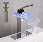 AVSIILE LED Bathroom Sink Faucet, Chrome Waterfall Single Hole Handle RV Bath