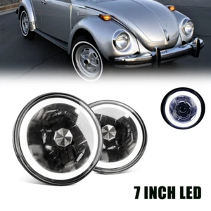 For 1950-1979 VW Beetle Pair 7" Inch Round LED Headlights Halo Cold White LH RH - Picture 1 of 7