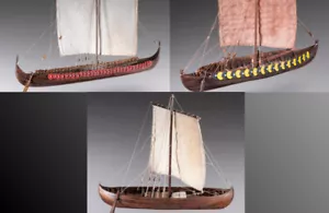 Combination of 3 Viking Ships Dusek in Wooden Assembly Boxes 1/72 - Picture 1 of 12