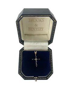 Sapphire and Diamond Cross Pendant 9ct White and Yellow Gold Vintage Pendant - Picture 1 of 16