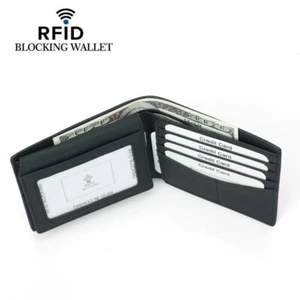 Echt Leder Herren Geldbörse Kohlefaser Muster Diebstahlsicherung Bürste Rindsleder RFID - Bild 1 von 9