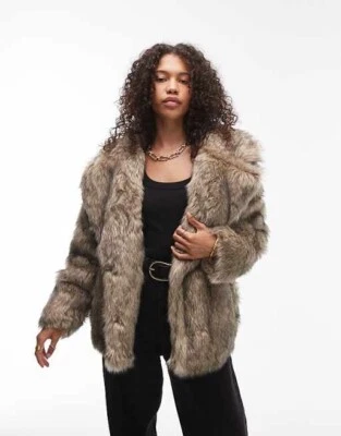 Abrigo midi de piel sintética marrón claro talla M de Asos Topshop Foto 1 de 4