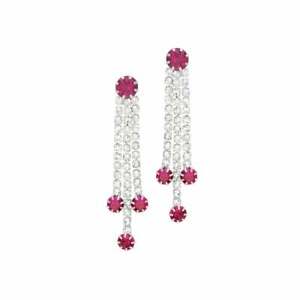 Grandeur Fuchsia Pink and Clear Diamante Drop Clip On Earrings