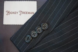 Hickey Freeman Milburn Charcoal Blue White Pinstriped Wosted Wool 2 Pc Suit 44R - Picture 1 of 10