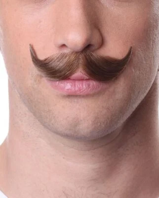 HUMAN HAIR HANDLEBAR MOUSTACHE COSTUME MUSTACHE GENTLEMAN DETECTIVE PIRATE - Image 1 of 3