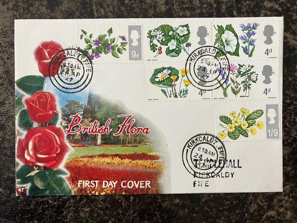 Reino Unido 1967 - British Flowers FDC conjunto de sellos Kirkcaldy, Fife Foto 1 de 1