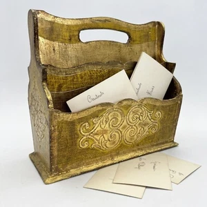 Antiker Briefkasten aus Holz Postfach Dokumentenhalter Schreibtisch Gold Barock - Bild 1 von 9