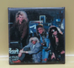 Poison 80s Hair Band Photo Pinback Square Classic Band Button 1 1/2" - Picture 1 of 3