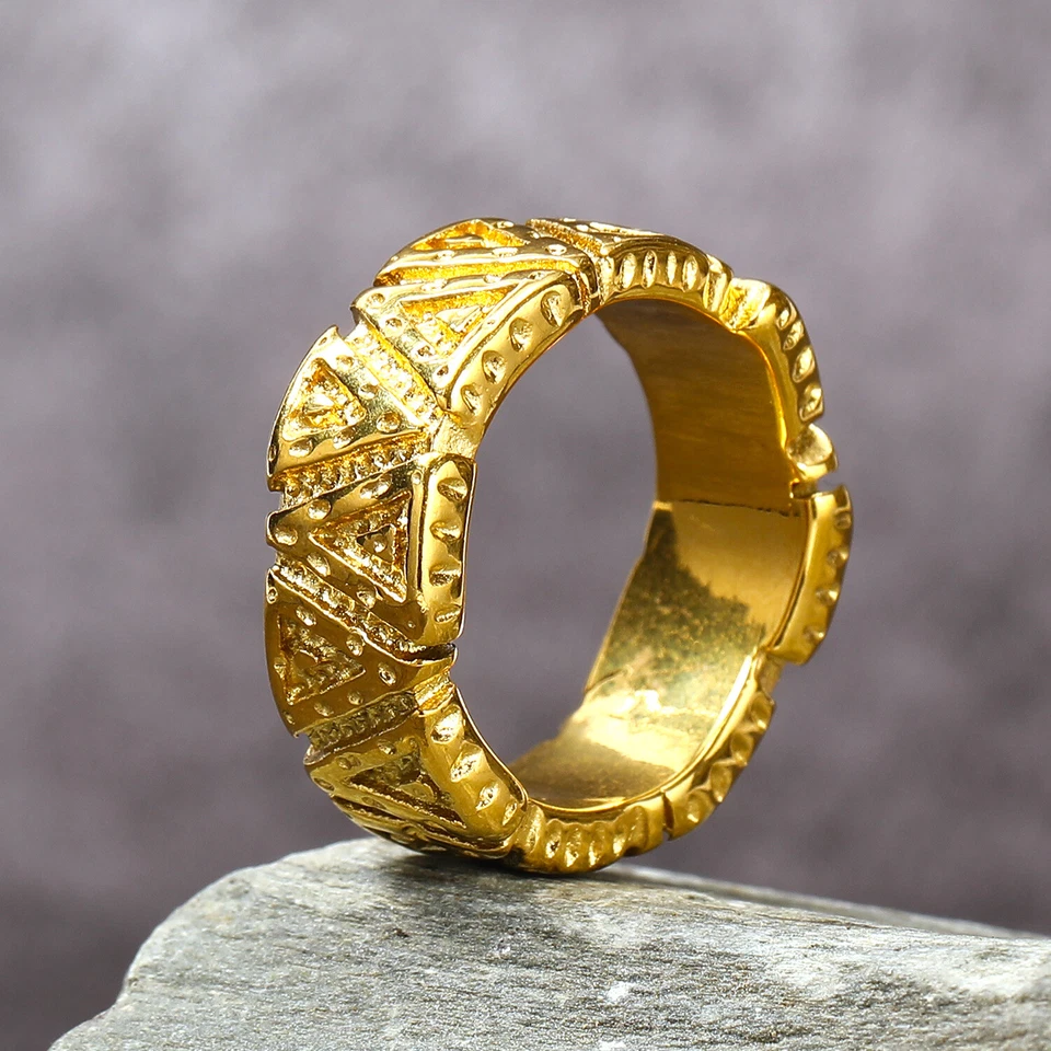 Anillo de boda tótem triángulo vikingo vintage titanio hombres mujeres moda motociclista anillo Foto 1 de 1