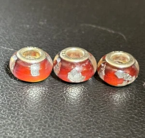 925 Sterling Silver Murano Glass Bead Charms Lot Of 3 Beads - Picture 1 of 5