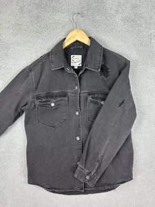 Stoosh Jeansjacke Herren Medium Schwarz Distressed Knopf Hemd Shacket Grunge Männer - Bild 1 von 9