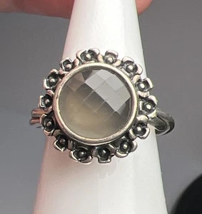 Sterling Silver 925 ALE Pandora Moonstone Floral Flower Ring 5.5 Twisted Band - Picture 1 of 10