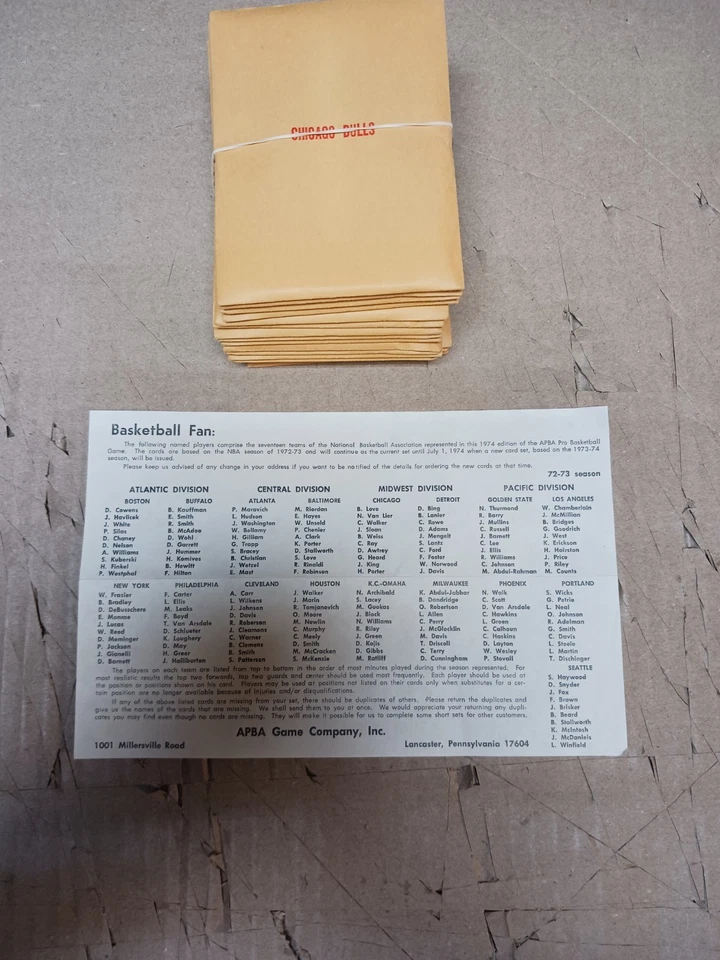 Equipo de la temporada de baloncesto de la NBA de la APBA 1972-73, 100 % completo parece tarjetas nunca usadas. Foto 1 de 4