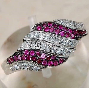 1CT Treated Ruby & White Topaz 925 Solid Sterling Silver Ring Jewelry Sz 8 I2-5 - Picture 1 of 3