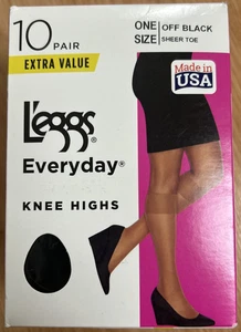L'eggs Everyday Knee Highs Sheer Toe 10 Pairs Off Black | Free Shipping - Picture 1 of 5