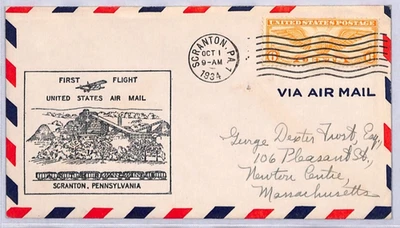 USA Air Mail Cover FIRST FLIGHT Scranton Pennsylvania 6c 1934 {samwells}YU260 - Image 1 of 4