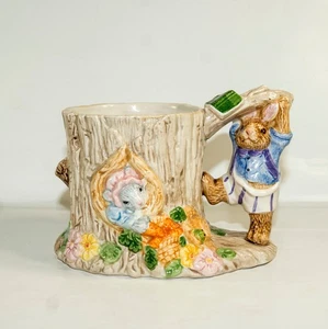 Vintage Fitz and Floyd Rabbit Bunny School Days Tree Trunk Mug 1989 Omnibus - Picture 1 of 9