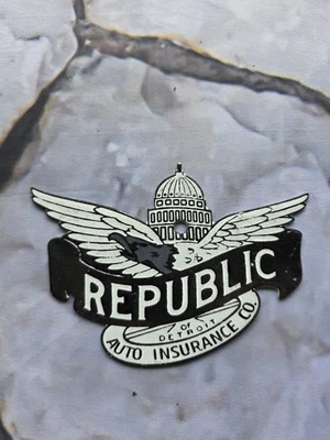LETRERO DE PORCELANA VINTAGE REPUBLIC AUTO ASEGURANCE COMPANY OF DETROIT 5"×3.5" Foto 1 de 3