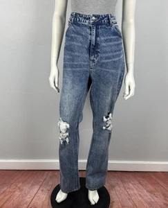 H&M Size 18 Straight Leg Denim Jeans High Waist Ripped Distressed Med Blue Wash - Bild 1 von 14