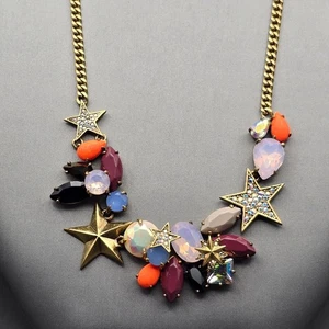 J Crew Fruit Salad AB Crystals Acrylic Gems w/ Stars Necklace 18" Gold Plated - Bild 1 von 7