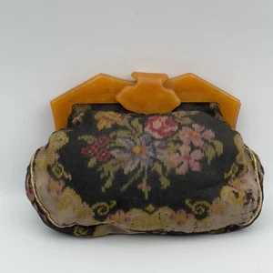 FLAPPER ANTIQUE 1920'S ? HANDBAG CLUTCH PURSE BAKELITE CLASP Floral Tapestry - Picture 1 of 10