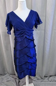Harlow Dress s.10 Butterfly Tier Blue Satin Layered Cocktail  - Picture 1 of 9