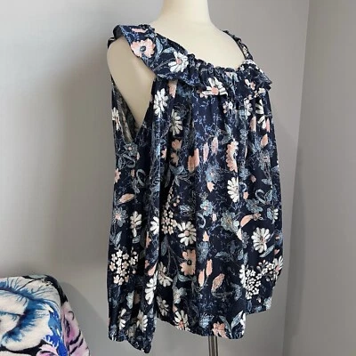 INC International Concepts Women's Size 3X Blue Floral Cold Shoulder Blouse Top - Image 1 of 4