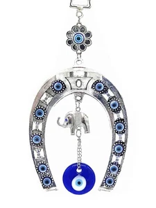 Blue Evil Eye with Horse Shoe Protection amulet wall hanging deocration ornament - Picture 1 of 4