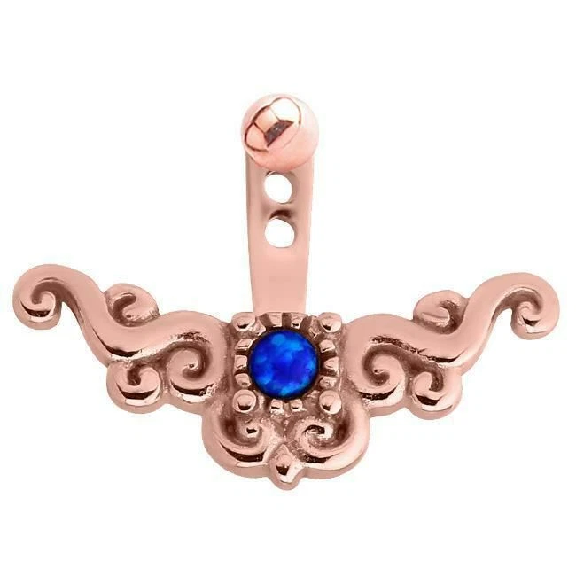 Rose Gold Surgical Steel Blue Opal 1 Stone Ear Jacket Earrings Cartilage Tragus - Image 1 of 1
