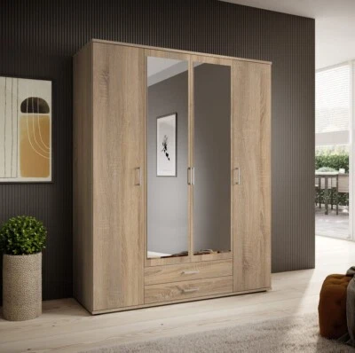 Brand New Modern Hinged Mirrored Door Wardrobe Karl in Oak Sonoma 160cm - Image 1 of 4