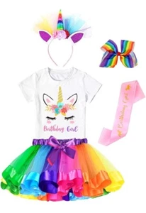 Unicorn Birthday Girls Outfit Set Tutu Skirt Dress, Unicorn Shirt - Picture 1 of 2