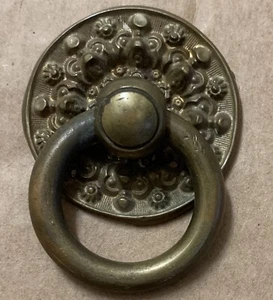 True Antique ornate ring pulls drawer screw & plate Brass metal 1920's 1930's - Picture 1 of 8